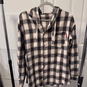 Men's Casual Plaid Button Down Shirt - Black and Cream